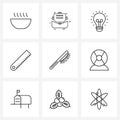 9 Universal Line Icon Pixel Perfect Symbols of hairs brush, pencil, bulb, measure, design Royalty Free Stock Photo