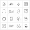 16 Universal Line Icon Pixel Perfect Symbols of id card, face mirror, electricity, mirror, protection