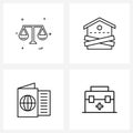 4 Universal Line Icon Pixel Perfect Symbols of justice, holiday, Libra, house, first aid Royalty Free Stock Photo