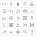 25 Universal Line Icon Pixel Perfect Symbols of luggage, baggage, liquid, backpack, beat