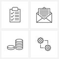 4 Universal Line Icon Pixel Perfect Symbols of paper, chat, shopping, inbox, communication