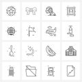 16 Universal Line Icon Pixel Perfect Symbols of protection, law, search, justice, and