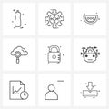 9 Universal Line Icon Pixel Perfect Symbols of protection, locked, food, lock, cloud finding