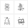 4 Universal Line Icon Pixel Perfect Symbols of smart phone, ring, mobile, organic, user interface