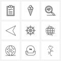 9 Universal Line Icon Pixel Perfect Symbols of steering, boat controller, research, right, arrow