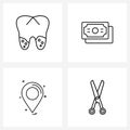 4 Universal Line Icon Pixel Perfect Symbols of tooth, paper, clean, cash, location