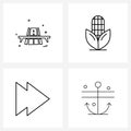 4 Universal Line Icon Pixel Perfect Symbols of transport, media, road, pop, anchor