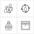 4 Universal Line Icon Pixel Perfect Symbols of user profile protection, chest, drop, hand cream, loot