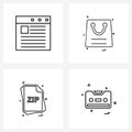 4 Universal Line Icon Pixel Perfect Symbols of web; files; shopping; file; cassette
