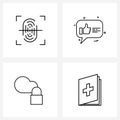 4 Universal Line Icons for Web and Mobile biometric, storage, sms, message, medical book