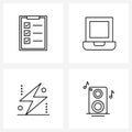 4 Universal Line Icons for Web and Mobile clipboard, energy, document, notebook, music