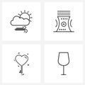 4 Universal Line Icons for Web and Mobile cloudy, heart, sun, science, key