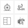 4 Universal Line Icons for Web and Mobile compass, four, travel, polo, layout