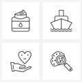 4 Universal Line Icons for Web and Mobile cream, charity, cold cream, ship, love