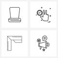 4 Universal Line Icons for Web and Mobile cylinder, design, top, finger, ruler