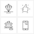 4 Universal Line Icons for Web and Mobile diamond, valentine, thumbs up, liked, mobile