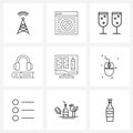 9 Universal Line Icons for Web and Mobile eBook, headphone, website, education, glass