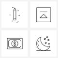 4 Universal Line Icons for Web and Mobile education, dollar banknote, school, media, financial