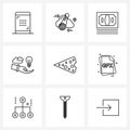 9 Editable Vector Line Icons and Modern Symbols of food, education, money, bulb, idea Royalty Free Stock Photo