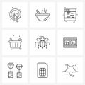 9 Universal Line Icons for Web and Mobile globe, gear, web layout, shopping cart, shopping