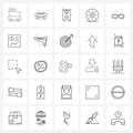 25 Universal Line Icons for Web and Mobile goggles, glasses, speaker, glasses, kiwi