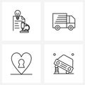4 Universal Line Icons for Web and Mobile idea; shipping; bulb; delivery; love