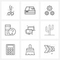 9 Universal Line Icons for Web and Mobile mirrors, mirror, cogwheels, question mark, computer Royalty Free Stock Photo