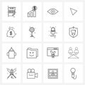 16 Universal Line Icons for Web and Mobile pointer, cursor, money, eyes, body part