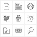 9 Universal Line Icons for Web and Mobile wildlife, scale, valentine, pen, stationary box