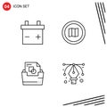 4 Universal Line Signs Symbols of battery, folder, map, document, graphic Royalty Free Stock Photo