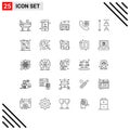 25 Universal Line Signs Symbols of bottle, font, digital, keys, dial