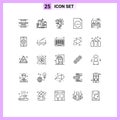 25 Universal Line Signs Symbols of cupboard, work place, flower, file, delete