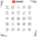 25 Universal Line Signs Symbols of location, water place, sports, fire, smash