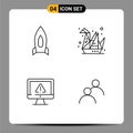 4 Universal Line Signs Symbols of rocket, computer, startup, hobbies, information