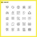 25 User Interface Line Pack of modern Signs and Symbols of food, atom, type, study, chemistry