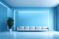 Universal minimalistic blue background. A light blue wall in the interior with beautiful built-in lighting and a smooth floor Royalty Free Stock Photo