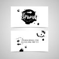 Universal monochrome design template business card with abstract brush strokes and ink spot designs. Royalty Free Stock Photo