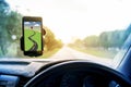 Universal mount holder for smart phones map and navigation in Car Royalty Free Stock Photo