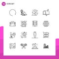 16 Universal Outline Signs Symbols of in box, contact us, tag, contact, door tag Royalty Free Stock Photo