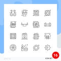 16 Universal Outline Signs Symbols of cheaque, support, browser, lifesaver, web