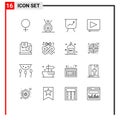 Stock Vector Icon Pack of 16 Line Signs and Symbols for christmas, style, clip, ribbon, script