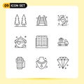 Set of 9 Vector Outlines on Grid for education, achievement, health insurance, pot, halloween