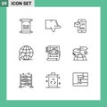 9 Universal Outline Signs Symbols of interior, travel, mobile, globe, receiving sms