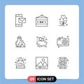 9 Thematic Vector Outlines and Editable Symbols of medical, lab, entertainment, flask, wedding Royalty Free Stock Photo