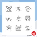 9 Universal Outline Signs Symbols of school, education, backup, spring, bike
