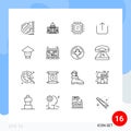 16 Universal Outline Signs Symbols of upload, instagram, house, processor, cpu