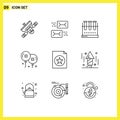 9 Universal Outlines Set for Web and Mobile Applications birthday and party, balloons, letter, test tube, lab flask