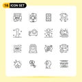 16 Universal Outlines Set for Web and Mobile Applications bone, halloween butcher knife, game, halloween bloody knife, cupboard