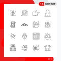 16 Universal Outlines Set for Web and Mobile Applications cross, celebration, thumbs up, mobile, on