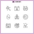 Pack of 9 Modern Outlines Signs and Symbols for Web Print Media such as device, easter egg, degree, easter, university